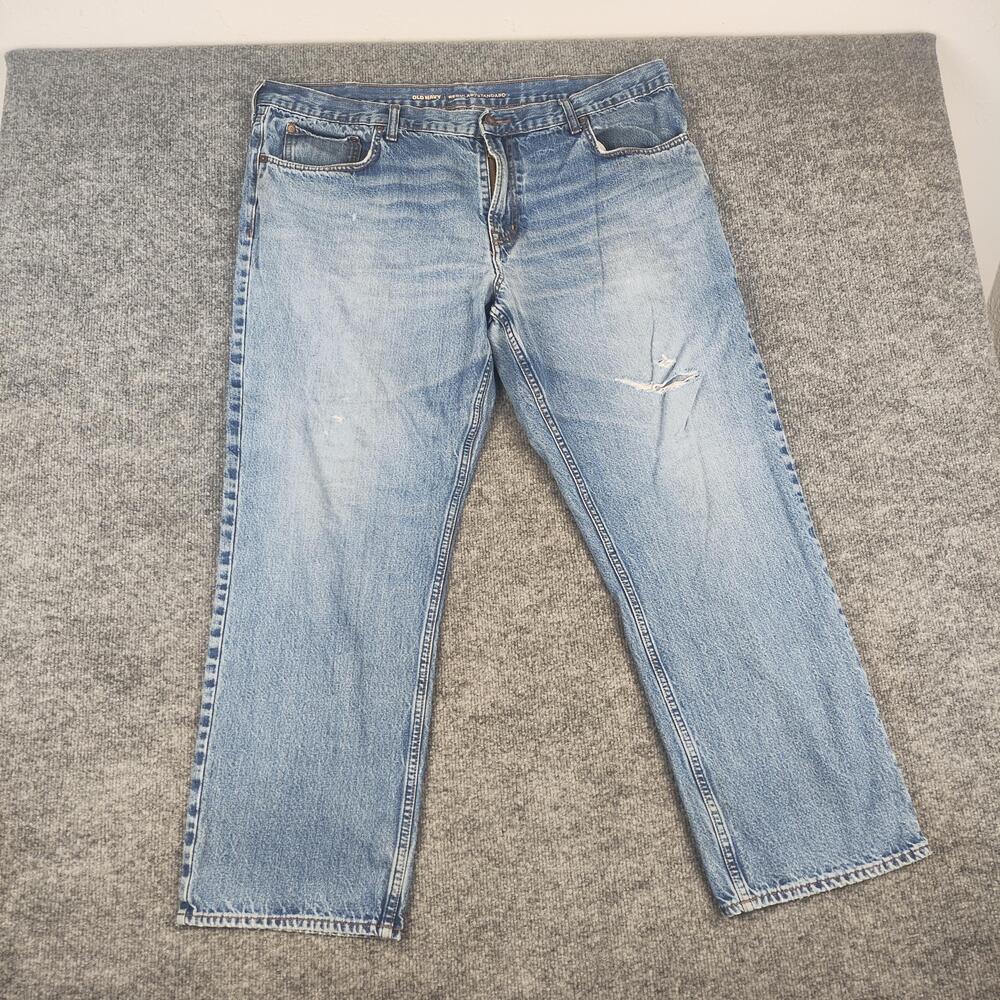 Old Navy Jeans Mens 42x30 Light Wash Blue Regular Straight Distressed Denim